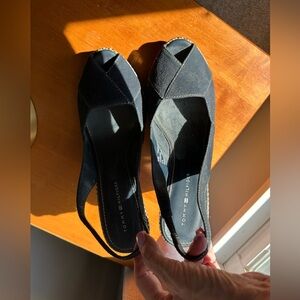 Tommy Hilfiger Navy Peep-Toe Slingback Espadrille Wedges